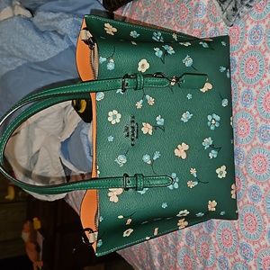 Mini green floral coach bag